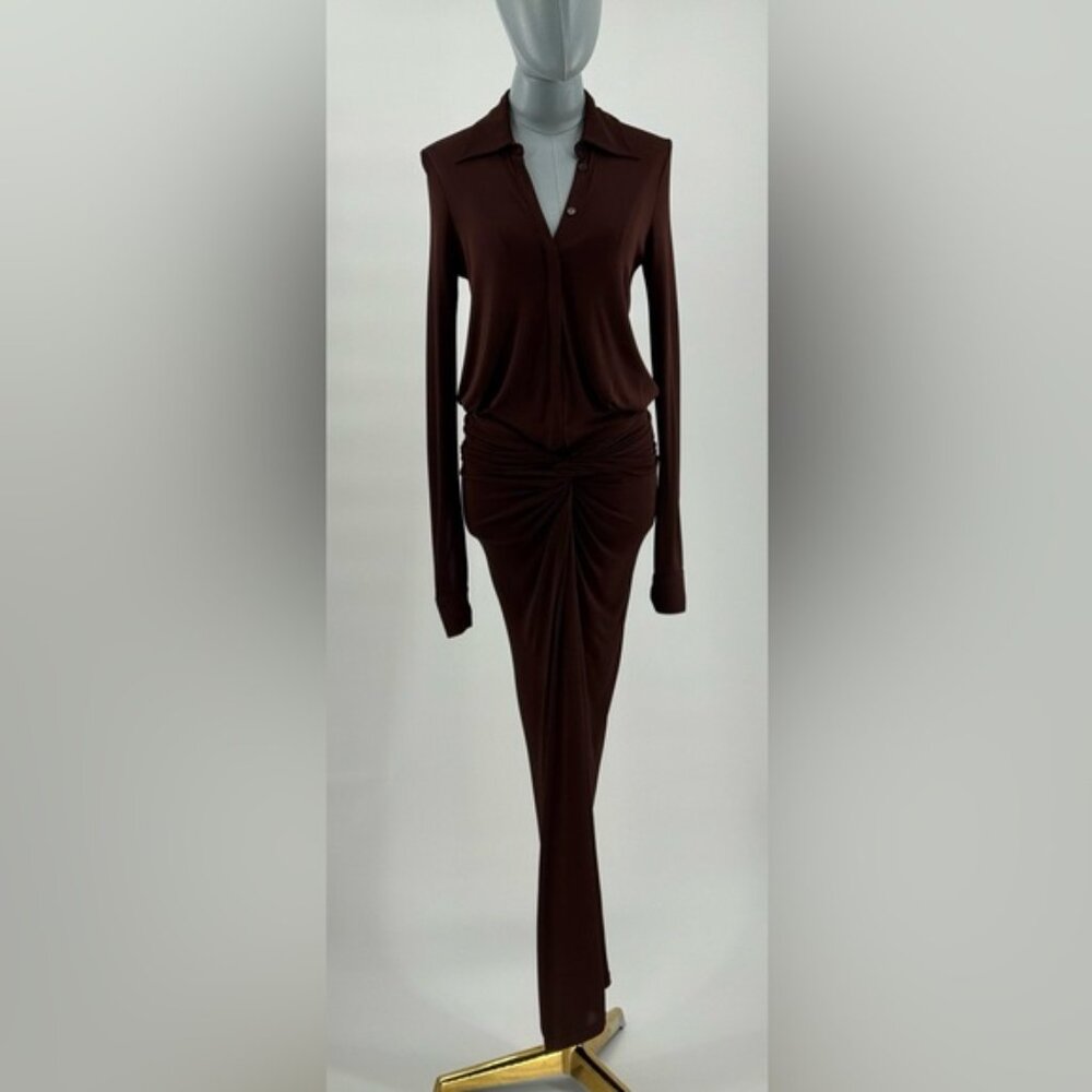 🆕 RAT & BOA 🧿 NWOT Rucci Long Sleeve Ruched Shirt Dress, Brown - Sz XXS - Picture 12 of 16